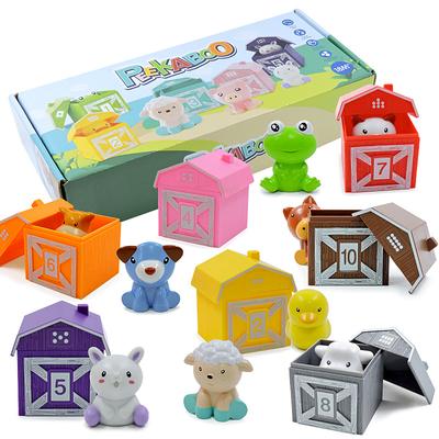 Brinquedos de aprendizagem Montessori para crianças pequenas, conjunto de contagem, correspondência e classificação de cores, fantoches de dedo de animais de fazenda, brinquedo de celeiro, jogo de esconde-esconde