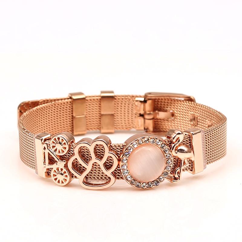 Bracelets Steel Mesh Twotone Stainless For Women Men Golden Love Heart Beaded 10mm Ribbon Mesh Bracelet Bangle Gifts