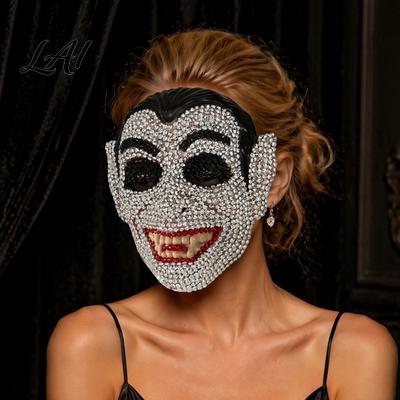 Modische Skelettmaske Halloween Totenkopf Vollgesichtsmaske Funkelnde Strasssteine Maskerade Retro-Stil für Party Verstellbarer Riemen Cosplay Requisit Damen Herren