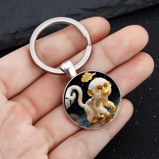 Zodiac Keychain Dome Glass Zinc Alloy Keychain with Starry Sky Background Golden Foil Embellishments 12 Zodiac Signs Key Holder