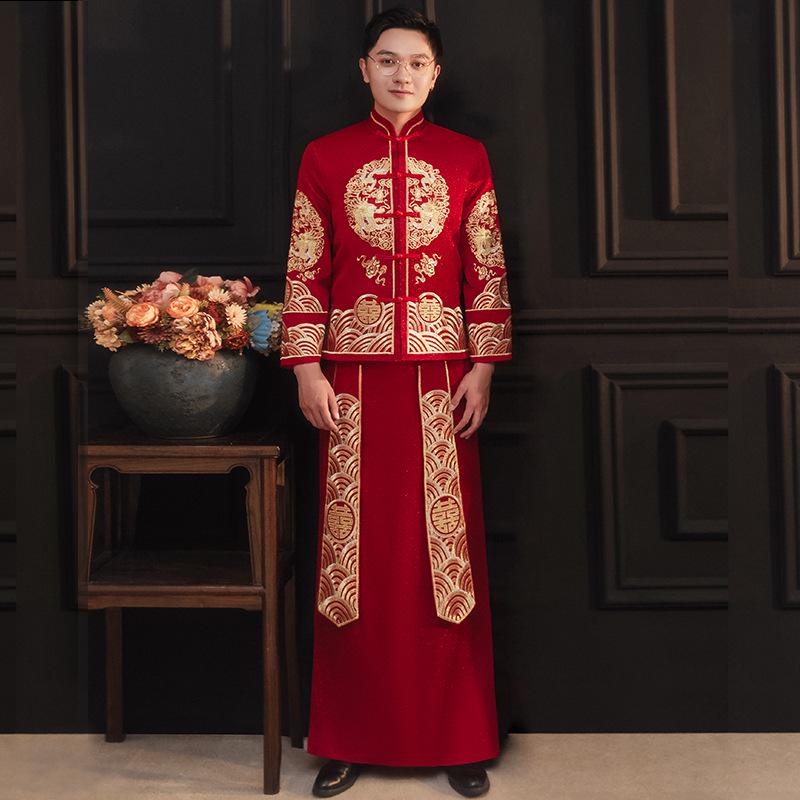 2026 New Xiuhe Bride Gown: Chinese Wedding Dragon Phoenix Dress, Couple Set L