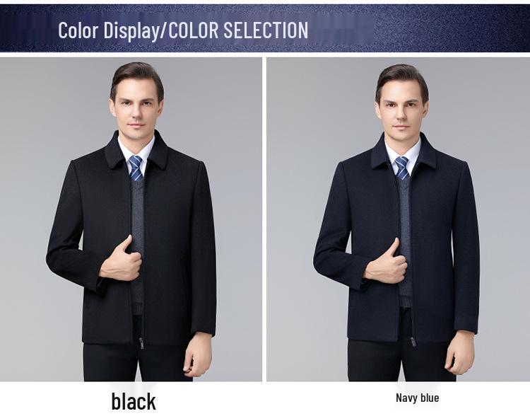 Men's Wool Jacket with Detachable Down Liner - Short Lapel Coat for Middle-aged & Elderly