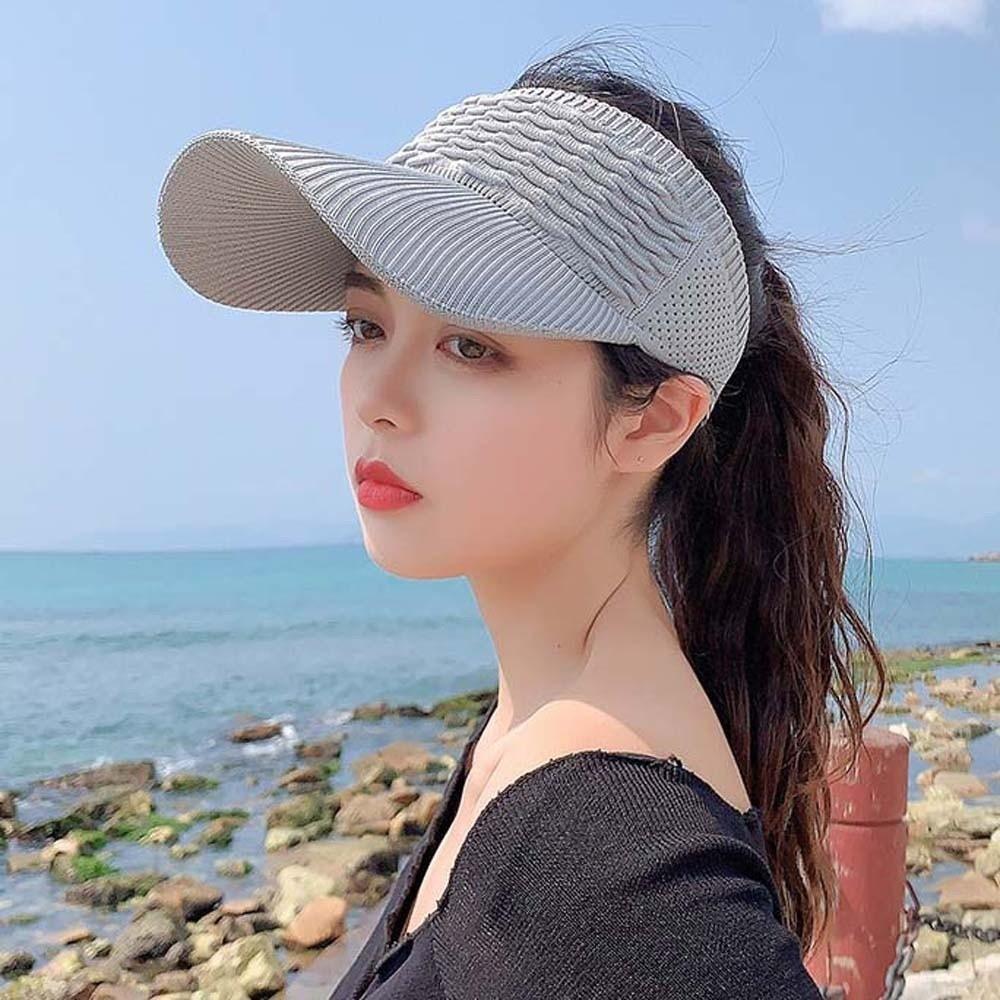 Solid Color Fish Scale Knitted Visor Cap Breathable Sunscreen Empty Top Hat  Women