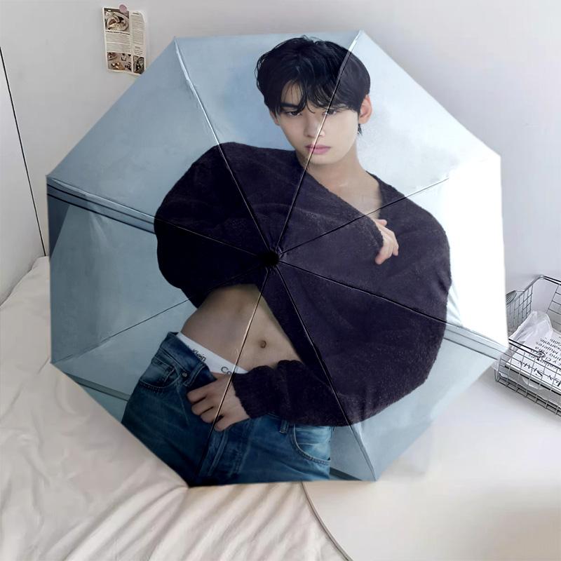 1 PC Automatic Folding Umbrella - Cha Eunwoo Pattern Portable Foldable Design With 8 Ribs Christmas Birthday Gifts