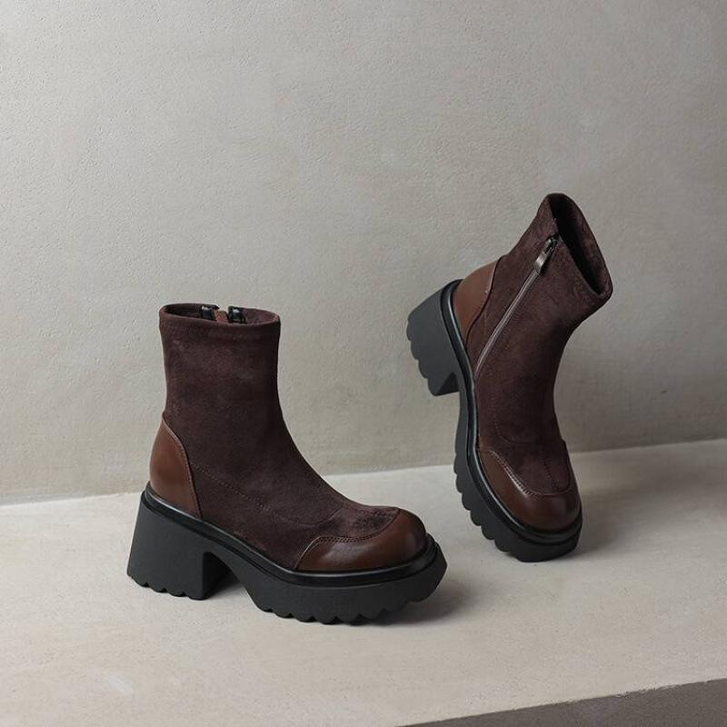 Autumn and Winter Suede Large Size Martin Boots Women's Platform Women's Boots Non-slip and Comfortable Side Zipper Solid Color New Medium Boots Women