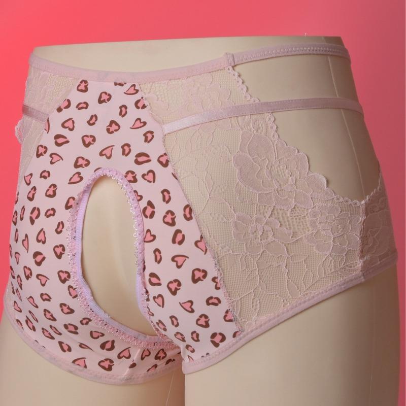Large Size Couple Lingerie Underwear Leopard Lace Crotchless Panties Hollow Out Briefs Femboy Crossdressers Roleplay Nightwear