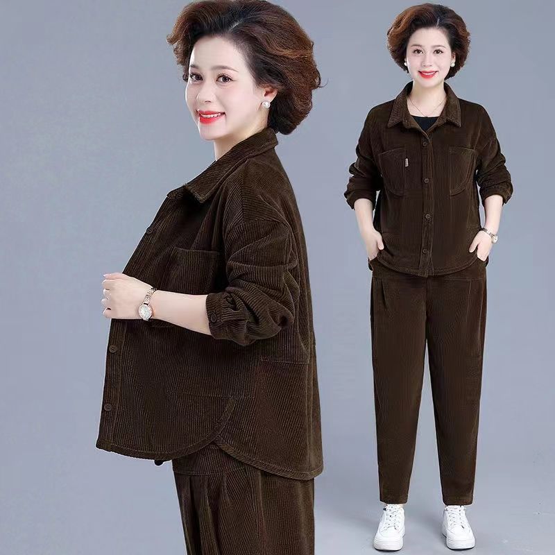 Mom's Fashionable Velvet Suit Women's Autumn and Winter Thickened Velvet Middle-aged and Elderly Casual Two-piece Set