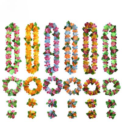 Ensemble de Quatre Collier Pétale 12 Couleurs Bandeau Bracelet Accessoires d'Habillage pour Événement Festif Bague Fleur Hawaïenne de Fête