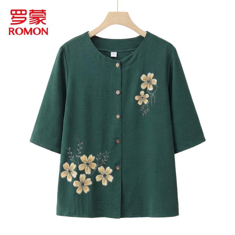 ROMON Women s Summer Floral Short-Sleeve Cardigan Blouse 3XL