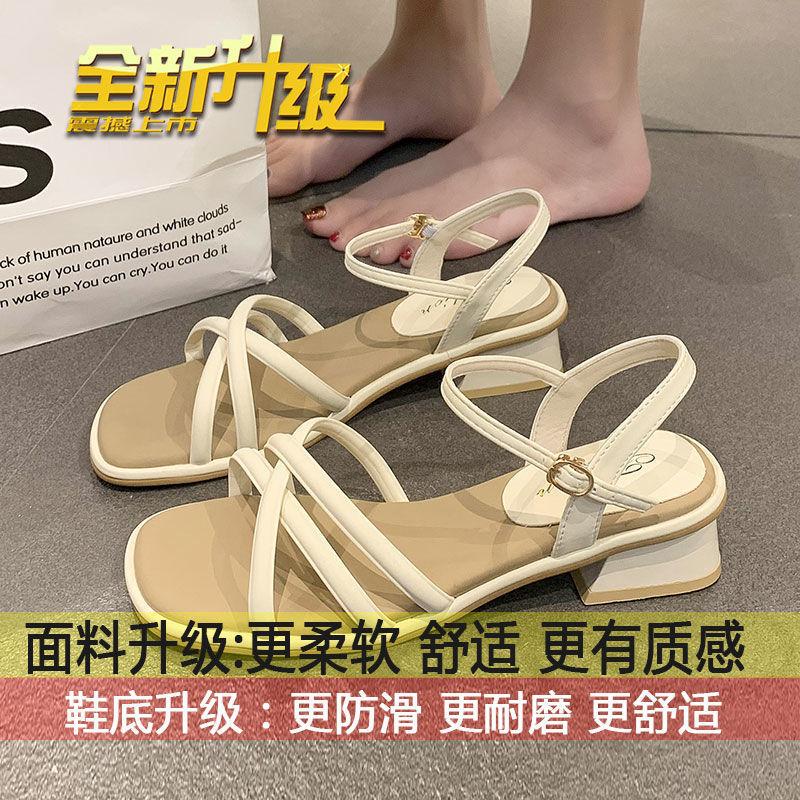 Sandals women's summer 2025 new fashion fashion one-line belt with mid-heel thick heel fairy style with skirt Roman women's shoes