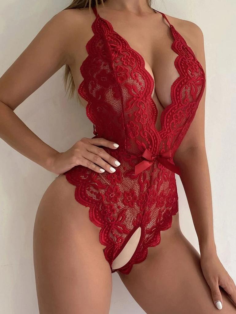 1011 European and American new erotic underwear, women's lace erotic one-piece pajamas, backless sexy perspective pajamas