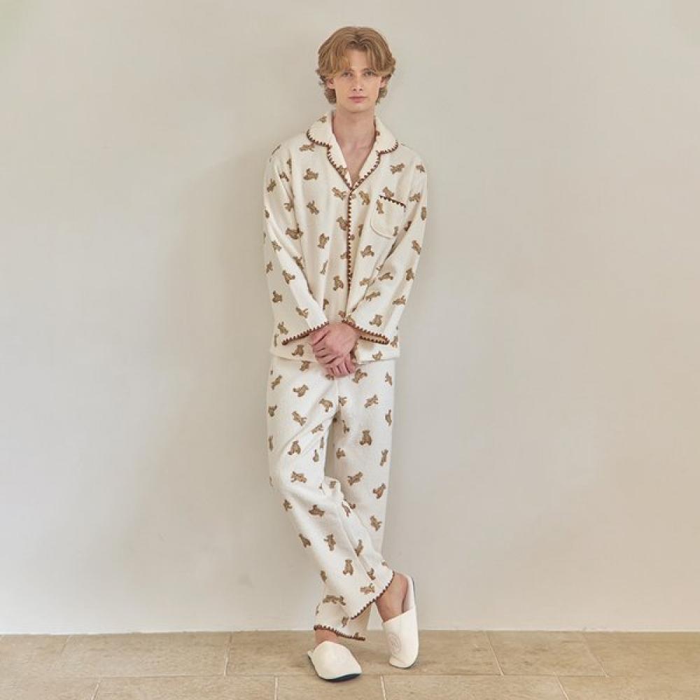 Lunaluz Men S Fleece Long Sleeve Sleepwear Two Piece creamy/free