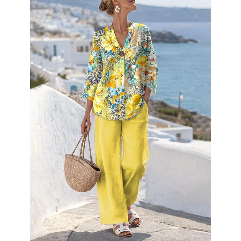 New European and American Style Sleeveless Digital Print Wide-Leg Pants Set Women's Summer Casual Fashion Two-Piece Trendy Style
