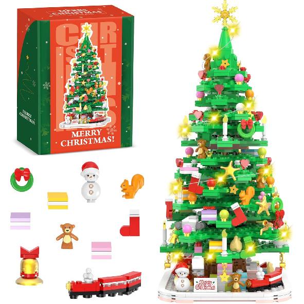 Wowok Christmas Building Blocks Toy - Christmas Tree Building Set, 1102 Pieces Mini Building Blocks for Kids Adult, for Teens Girls Boys Christmas