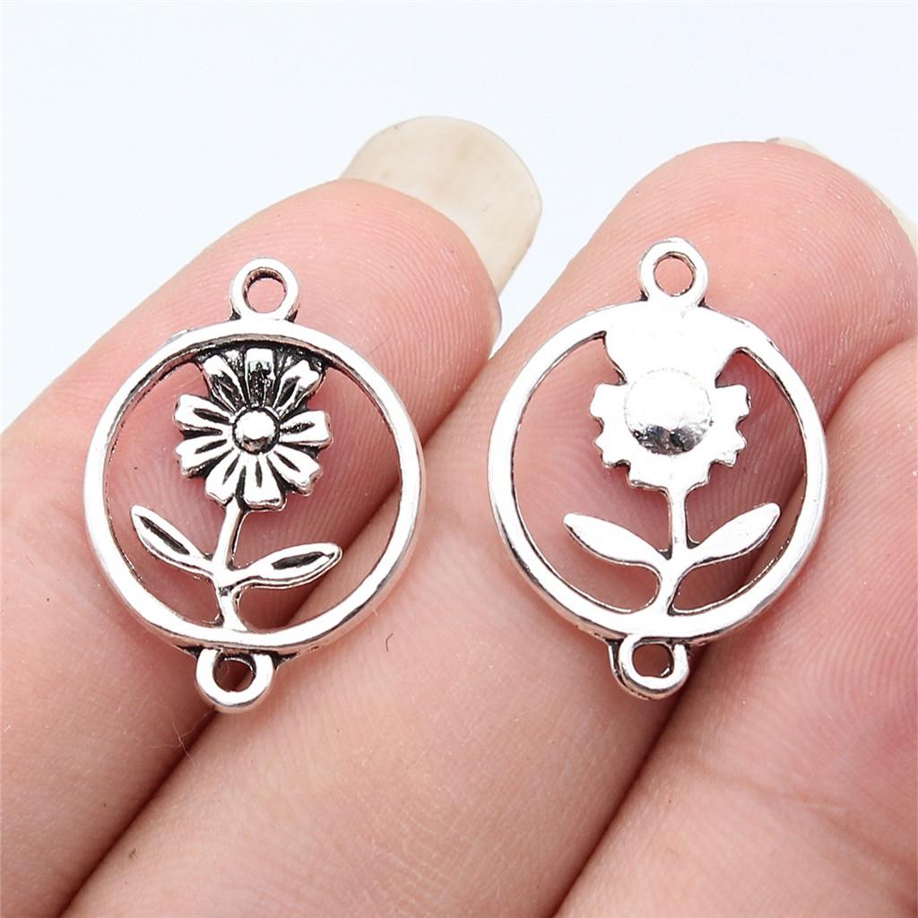 Flower Petal Connectors Botanical Themed Antique Bronze Zinc Alloy Jewelry Making Connect Charms Extender Connectors