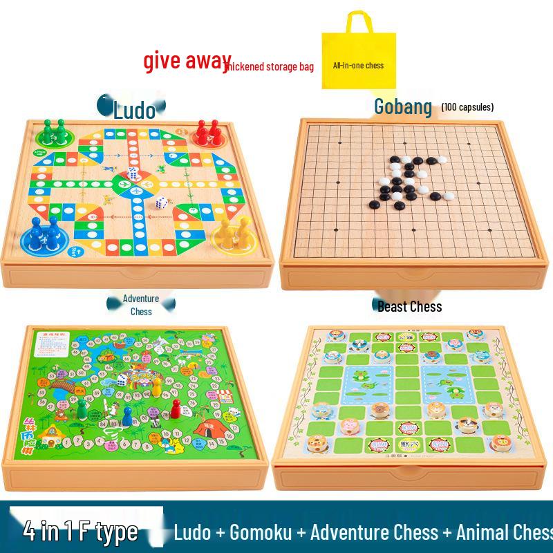 Multi-game Board Set: Ludo, Five-in-a-Row, Chinese Chess, Checkers, Animal Adventure, Kids' Chess