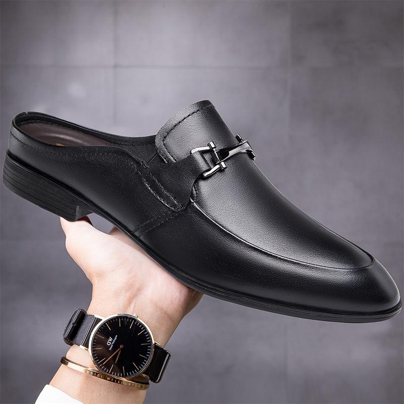 Nuovi Mules in Vera Pelle Scarpe da Uomo Mezze Scarpe da Uomo Pantofole di Marca di Lusso Mocassini da Uomo Scarpe Casual Calzature Maschili Traspiranti