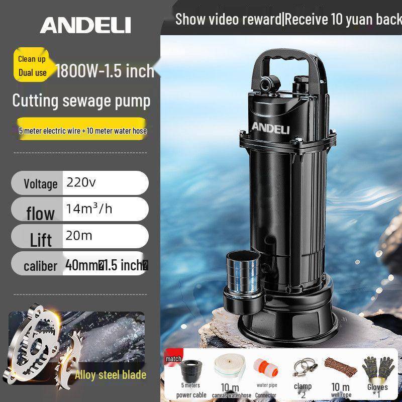 220V Kupfer Klärgruben-Schneidpumpe für Toiletten, Abwasser, Schlamm und Wasser - Ideal für den Hausgebrauch und die Landwirtschaft