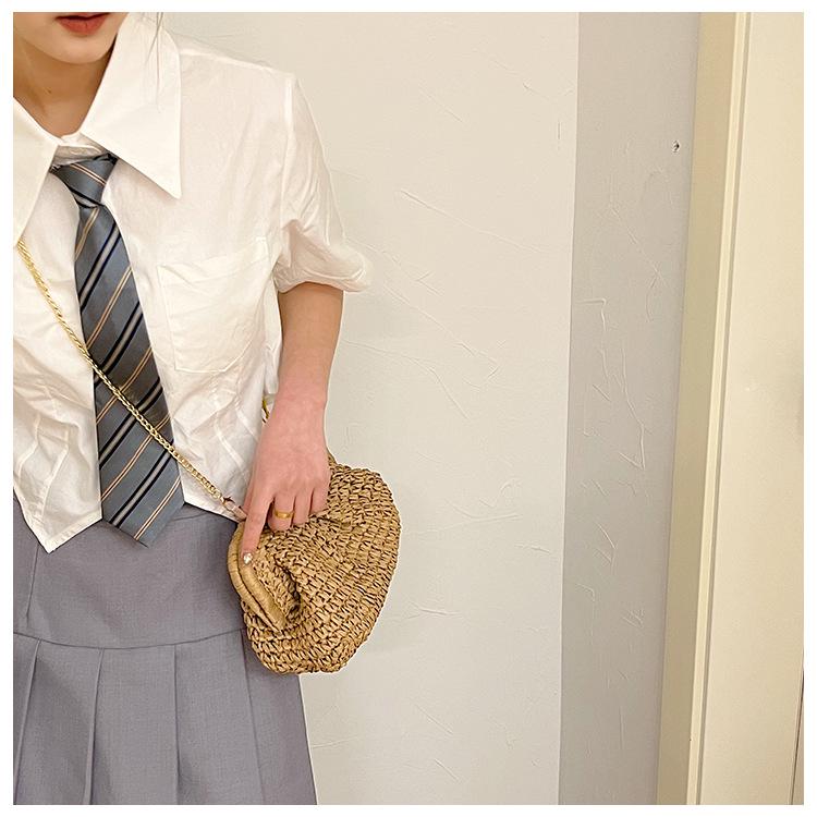 2025 Candy Color Woven Shell Bag: Mori Girl Fashion Clutch & Shoulder Chain