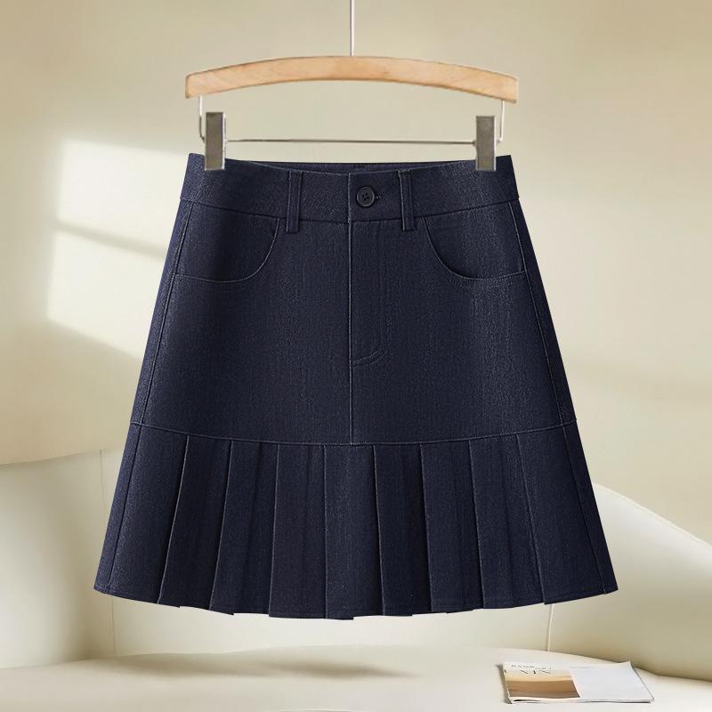 

Женская роскошная джинсовая миди-юбка А-силуэта с плиссировкой - Коллекция Весна/Осень 2025 30/2XL (125-135 jin) синий