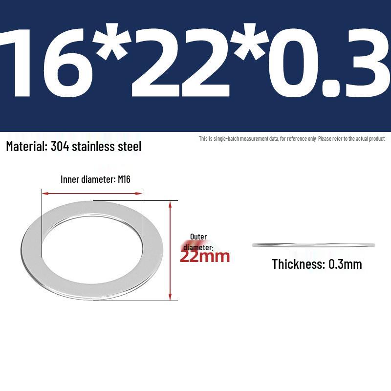 304 Stainless Steel Ultra-Thin Flat Washers - Available in Thickness: 0.1mm, 0.2mm, 0.3mm, 0.5mm