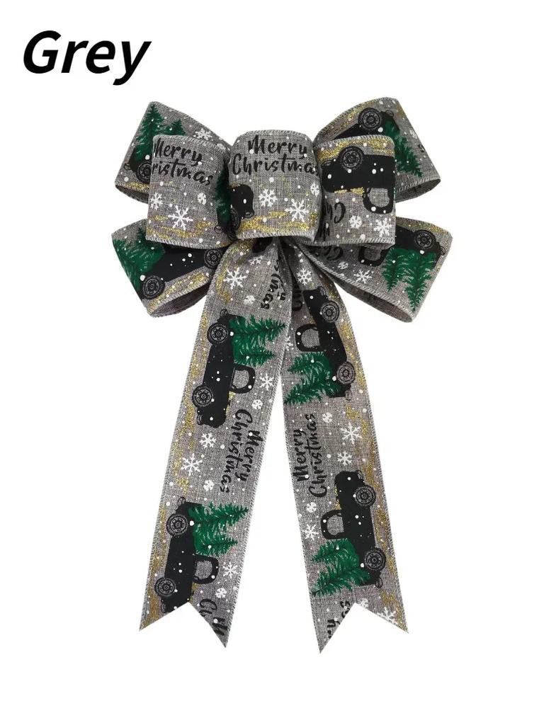 Creative Christmas Ribbon Bow Imitation Hemp Truck Pattern Printed Hanging Decoration Christmas Tree Decor Bow Spot Wholesale