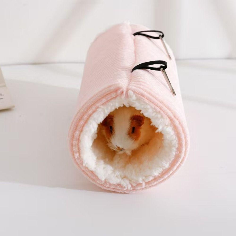 Cute Plush Guinea Pig Tunnel Plush Lining Striped Print Warm Bird House Thickened Warm Nest Hamster Cage House Winter Sleeping