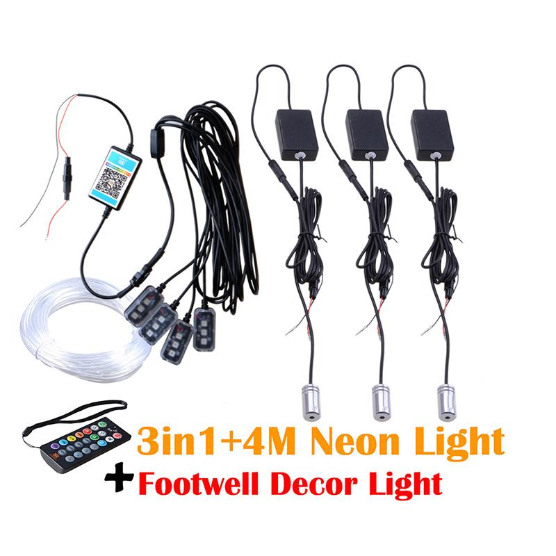 Car Ambient Light  Led Floor Foot Lamp Wireless RGB Interior Acrylic Neon Optical Fiber Strip Remote APP Bluetooth