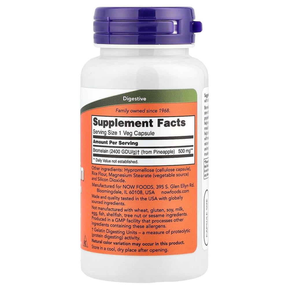 NOW Foods Bromelain 500 mg 60 Vegetable Capsules