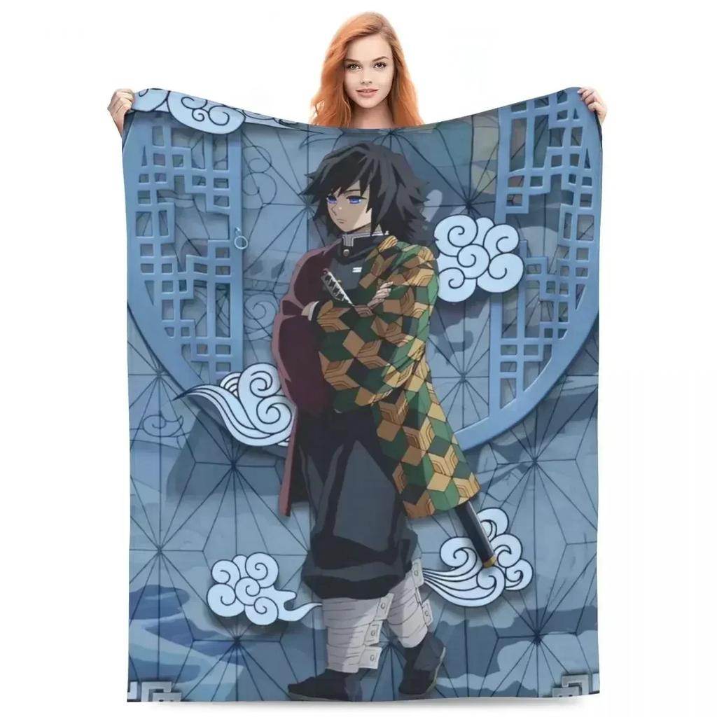 Water Hashira Giyu Tomioka Blankets Coral Fleece Plush Anime Demon Slayer Super Soft Throw Blanket for Car Sofa Couch Bedspread
