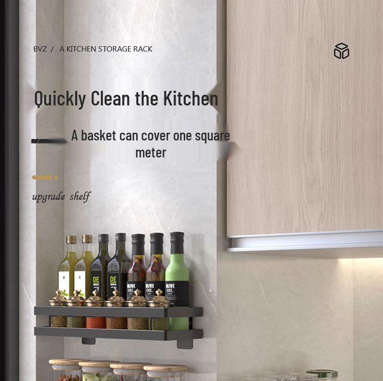 Wall-Mounted Multi-Tier Kitchen Storage Rack, No-Punch Design, for Seasoning and Refrigerator Side Organization