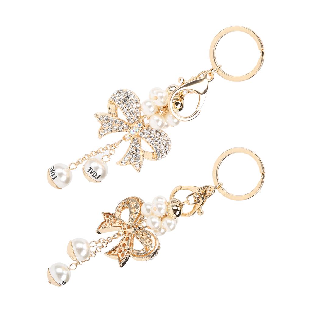 2Pcs Bowknot Keychain Bow Shaped Cute Faux Pearl Car Key Pendant Purse Backpack Accessories