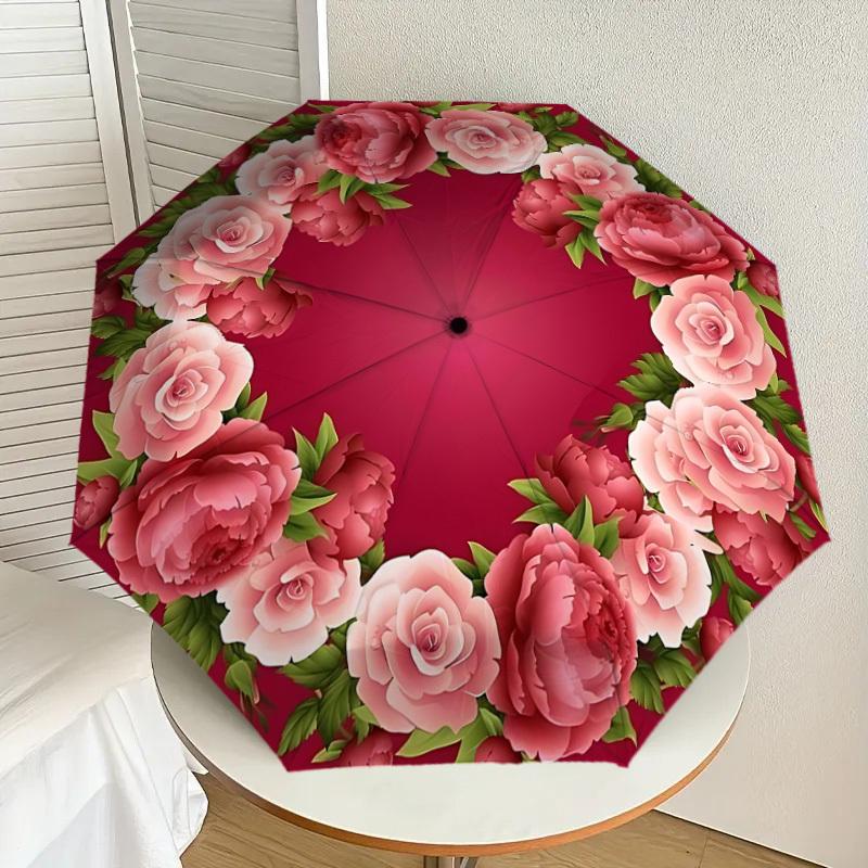 1PC Floral Wreath Umbrella-8-Rib Reinforced, Automatic Open, Lightweight & Durable, Cute Fashion Accessory for Outdoor-T164