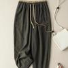 Retro Pendlerhose, Koreanische Version, Minimalistischer Stil Baumwoll-Leinen Weites Bein Lässige Hose Damen Locker Hängend Gerade Bein