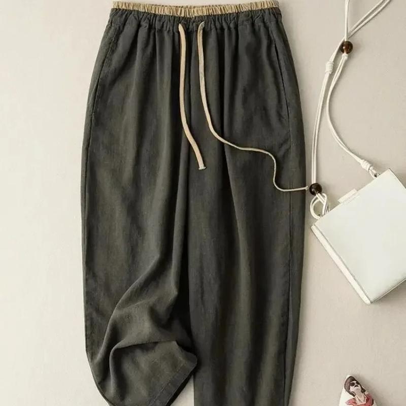 Retro Pendlerhose, Koreanische Version, Minimalistischer Stil Baumwoll-Leinen Weites Bein Lässige Hose Damen Locker Hängend Gerade Bein