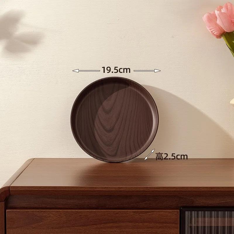 Multi-Purpose Walnut Wood-Grain Tray-Round Serving/Storage Plate for Tea Ceremony, Coffee & Baked Goods,for Tea Set Organization
