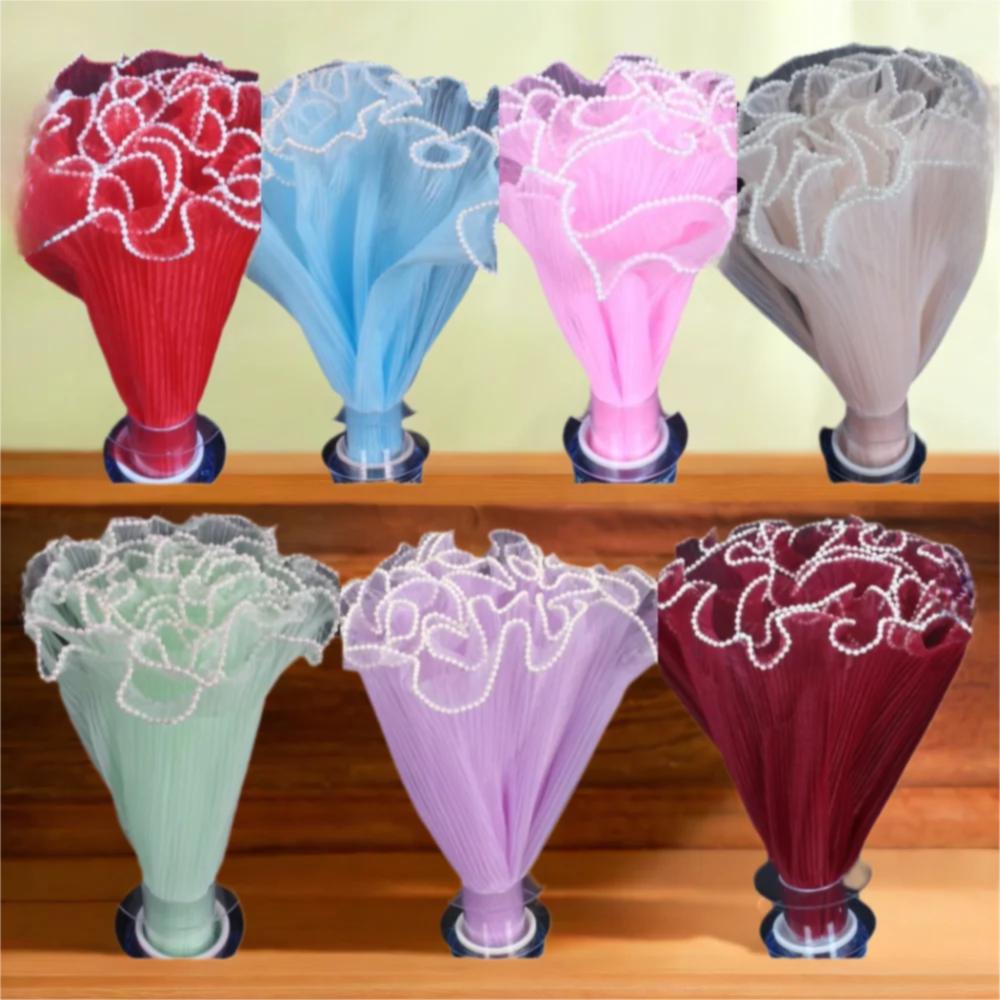 New 28cmx4Yards Pearl Lace Flower Wrapping Cloth Handmade Bouquet Wave Yarn Gift Wrapping Mesh Florist Flower Bouquet Wrapping