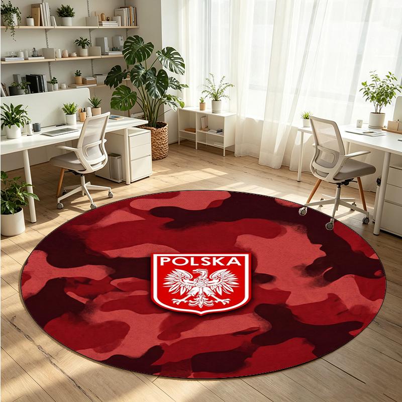 Poland Football Printed Round Crystal Velvet Rug Soft Non Slip Floor Carpet For Bedroom Holiday Gift