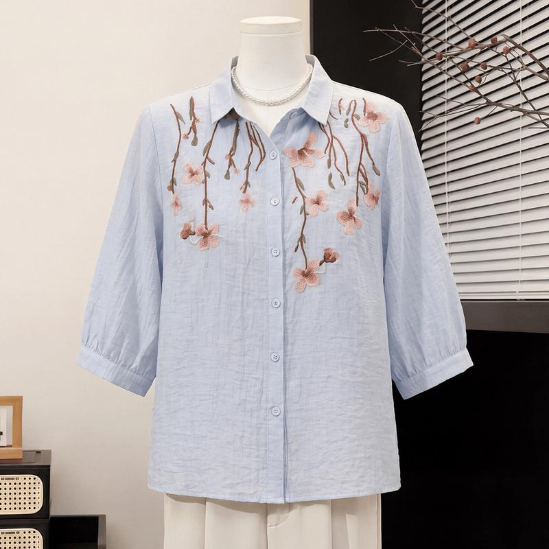Yuzhaolin Women's Summer Embroidered Blouse
