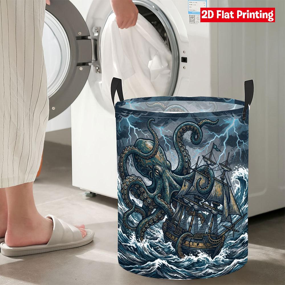 Collapsible Laundry Basket Large Round Waterproof Fabric Hamper Dirty Clothes Storage Bin Toy Organizer with Handles
