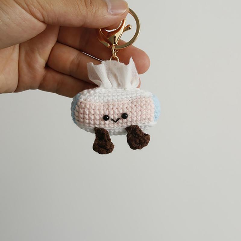 Paper Towel Box Design Funny Doll Crochet Keychain Handmaking Knitting Cartoon Sandwich Doll Keyrings Wholesale Creative Gifts