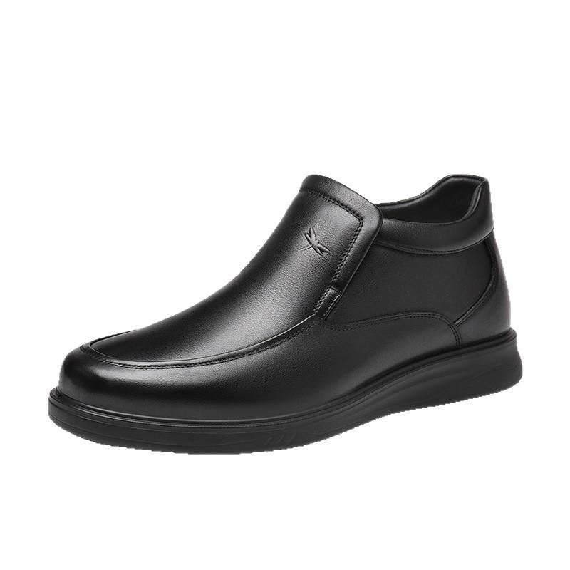 Red Dragonfly Men's High-Top Winter Leather Shoes - Casual and Business Plus Velvet Cotton Lining