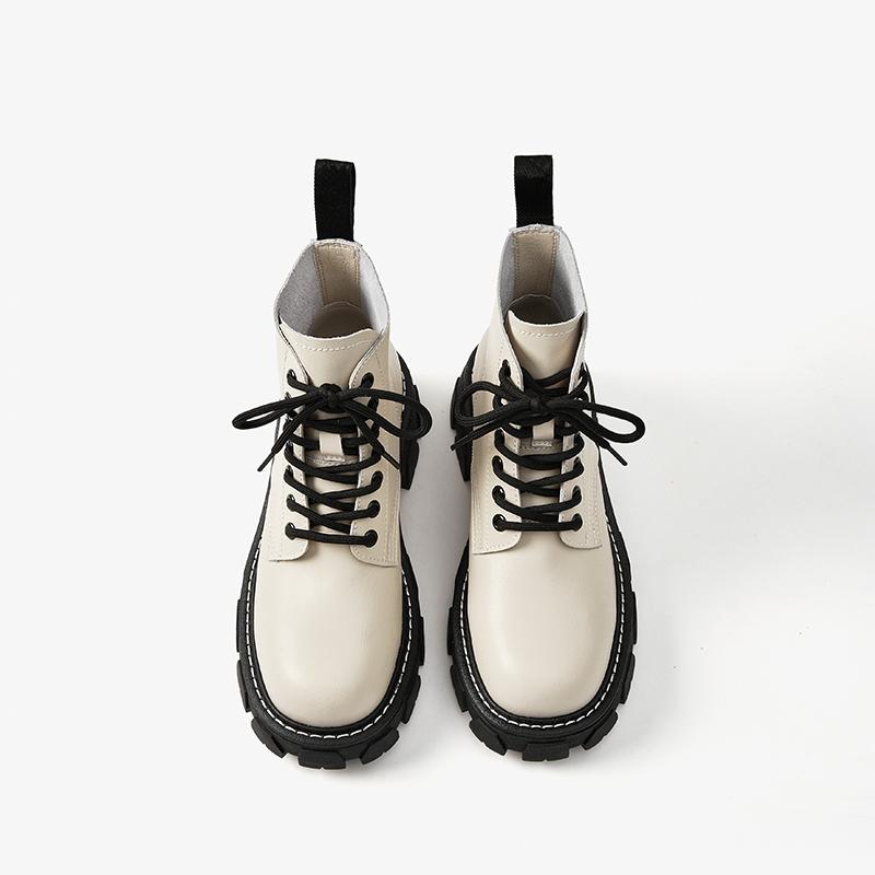 BeauToday Ankle Boots Women Synthetic Leather Round Toe Sewing Lace Up Closure Punk Platform Sole Female Shoes Handmade 04465