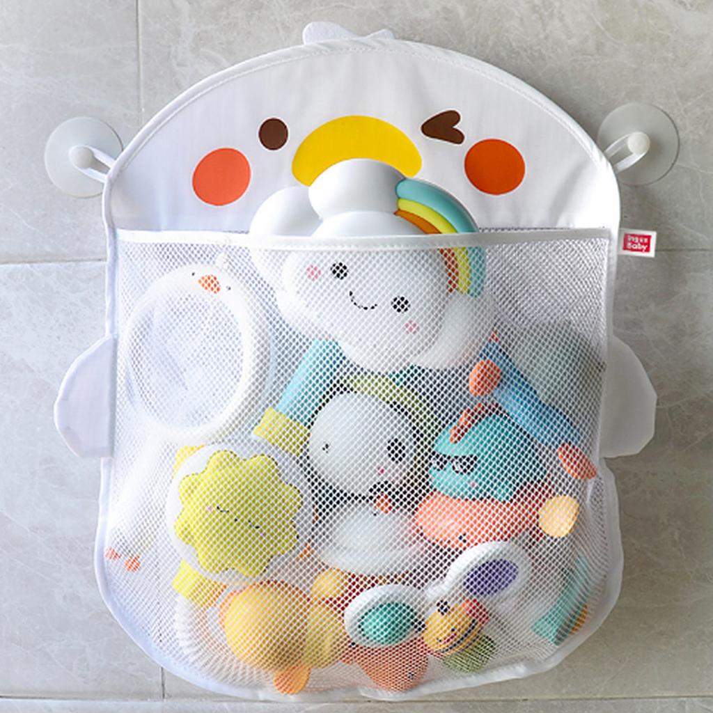 Cartoon Hanging Mesh Waterproof Drainage Large Capacity Mesh Bath Toy Organizer with Sucker White