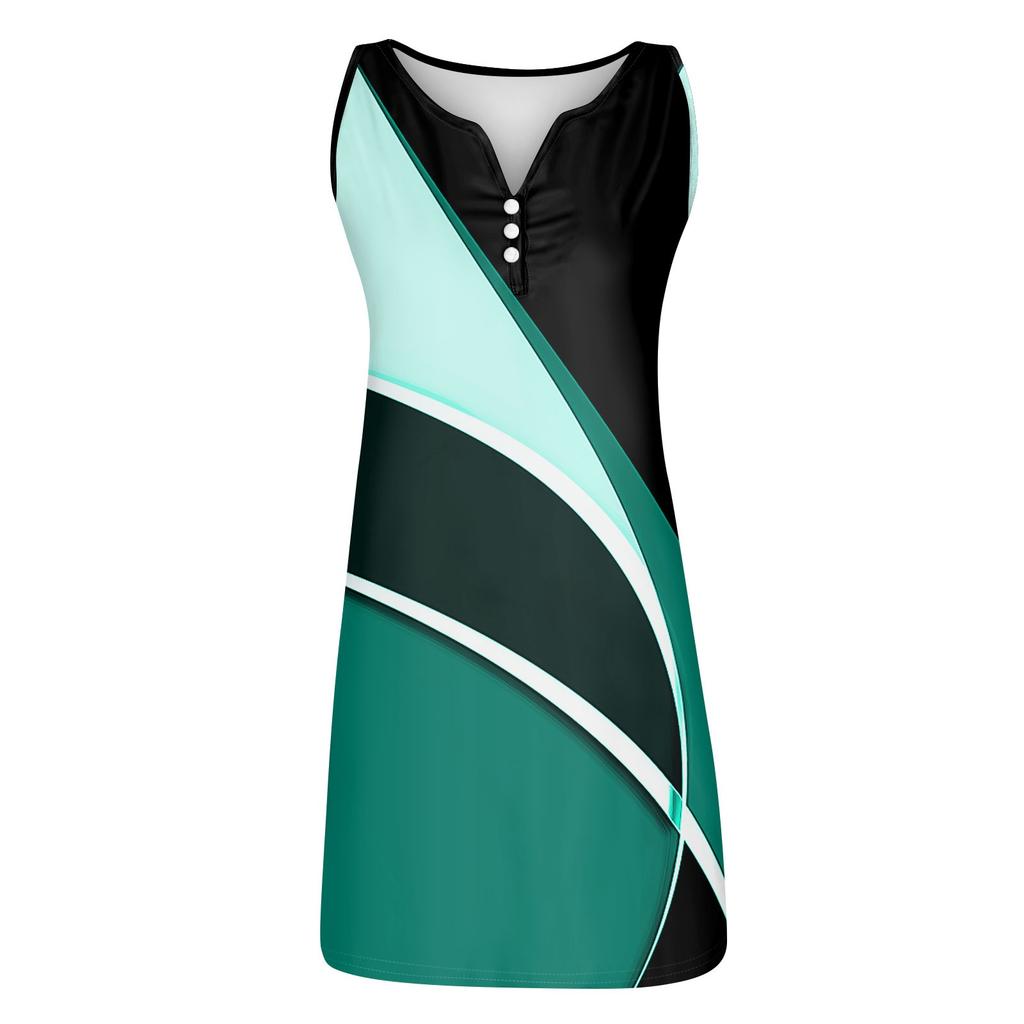 Women's Casual Dress Geometry Button Print V Neck Fashion Outdoor Street Sleeveless Loose Fit Summer