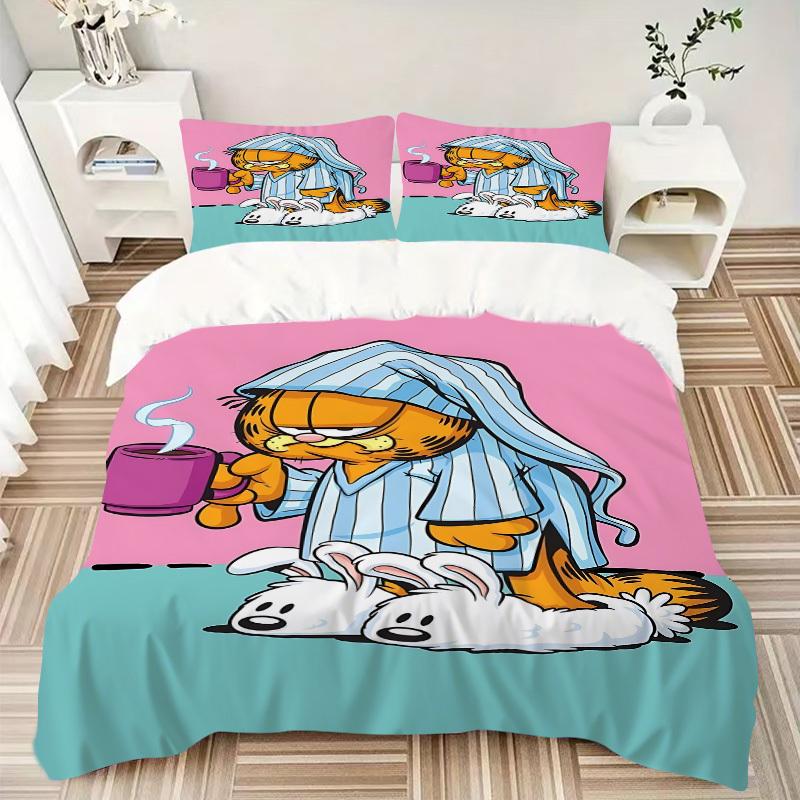 3pcs bedding set Garfield Includes 1 Comforter + 2 Pillowcases, Without Pillow Inserts, Soft Comfortable,a0909199