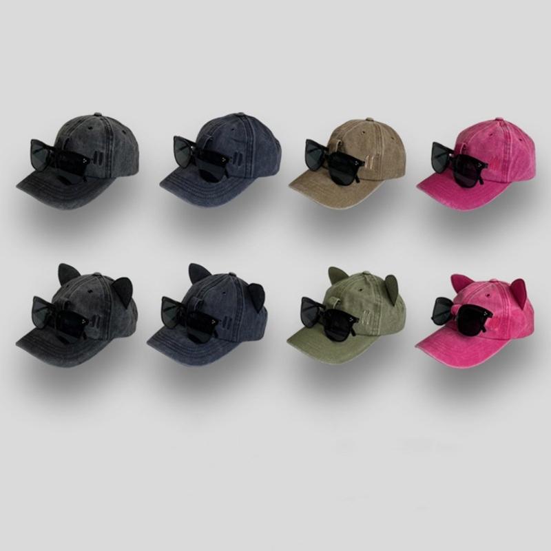 Cat Ear Baseball Cap with Sunglasses Decor Adult Adjustable Cap for Summer Outdoor Cycling Hiking Hat for Teens Men