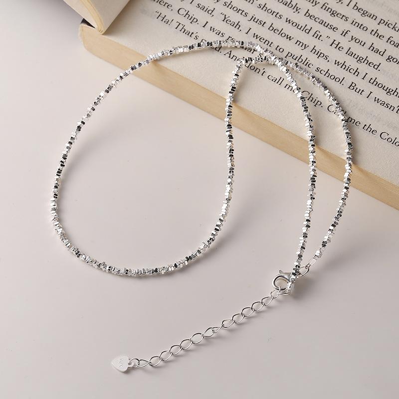 Japan and South Korea Simple Irregular Niche Design Collarbone Chain S925 Sterling Silver Broken Silver Necklace Women's Light Luxury Tide