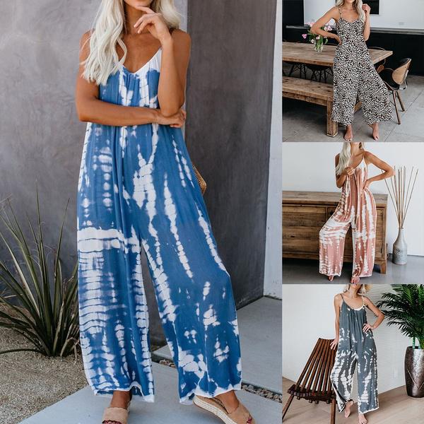 Womens Loose Camisole Jumpsuit Sexy Long Loose Jumpsuits Wide Leg Rompers Fashion Jumpsuit Plus Size
