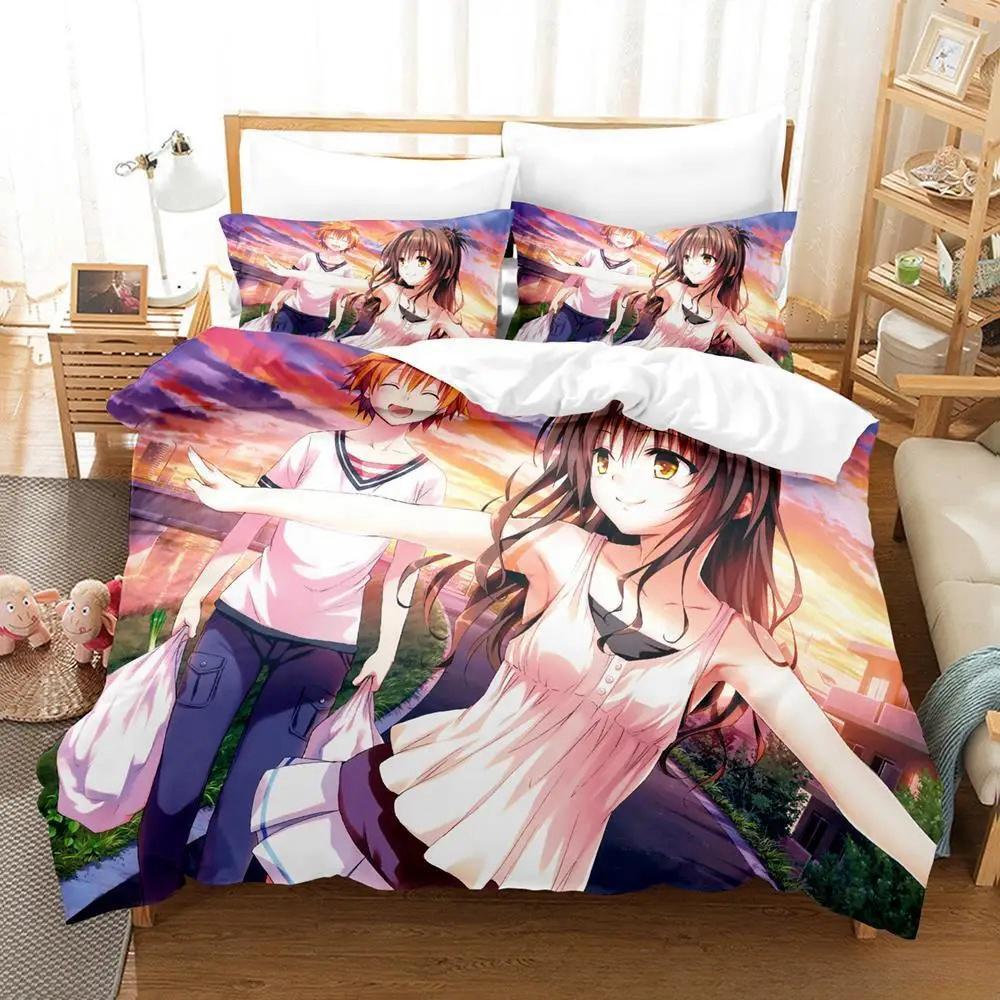 Comforter Anime Yami To Love Ru Bedding Set Bed Set Comforter King Queen Size Boys Adult Home Textiles
